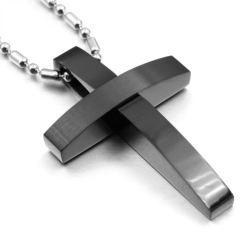 Polished Cross Pendant Necklace  Stainless Steel - Bricks Masons