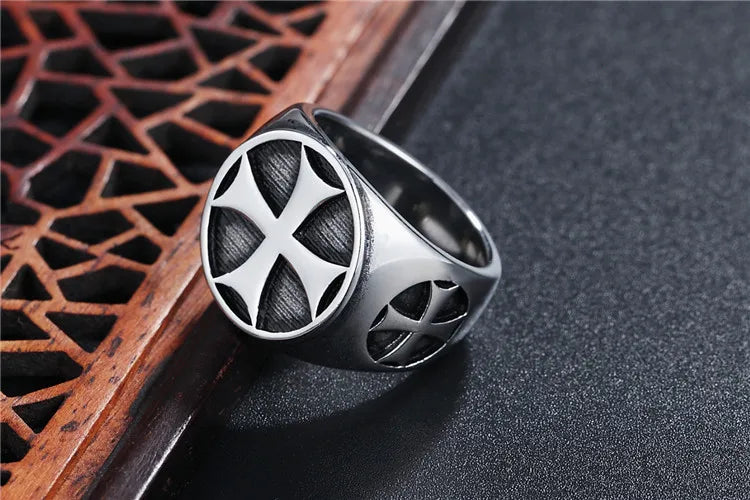 Knights Templar Commandery Ring - Stainless Steel With Cross - Bricks Masons