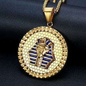 Ancient Egypt Pendant - Gold Color Pharaoh With Round Shape - Bricks Masons