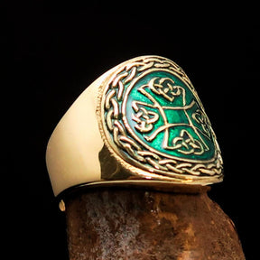 Knights Templar Commandery Ring - Brass Green Celtic Cross