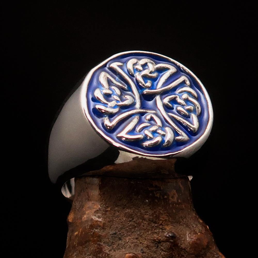 Knights Templar Commandery Ring - Blue Celtic Cross Sterling Ring