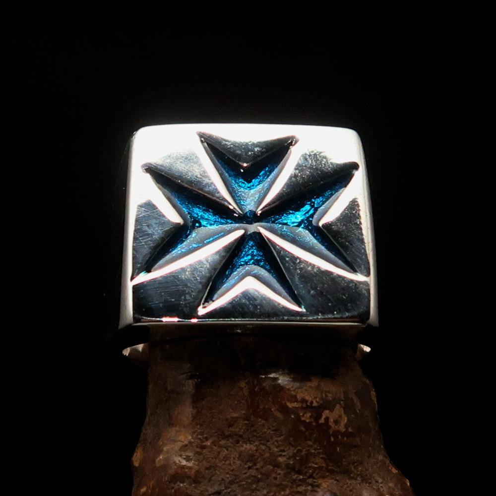 Order of Malta Commandery Ring - Silver & Light Blue Cross Sterling Silver