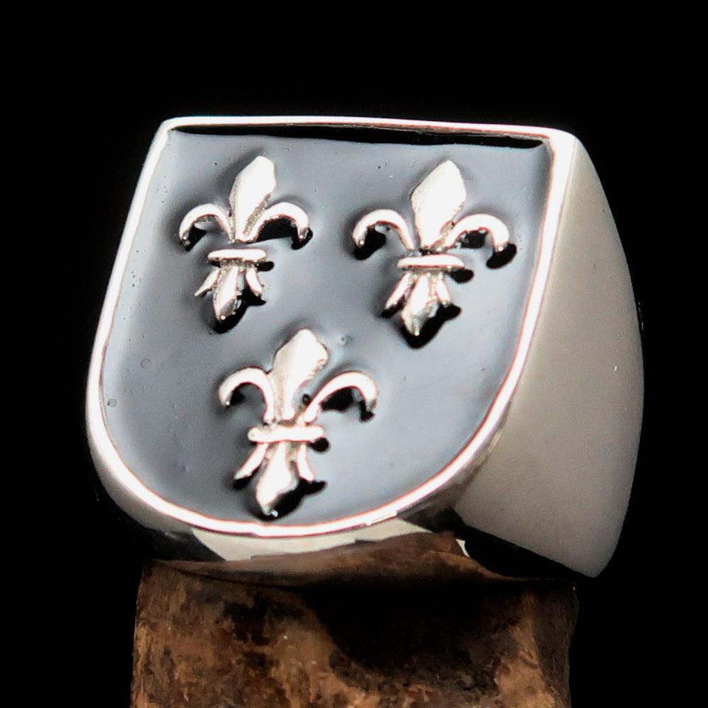 Knights Templar Commandery Ring - Black Fleur De Lis Sterling Silver