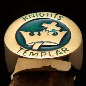 Knights Templar Commandery Ring - Gold & Green Solid Brass