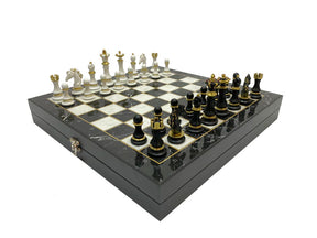 Knights Templar Chess Set - Black Marble Pattern - Bricks Masons