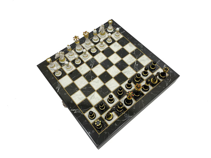 Master Mason Blue Lodge Chess Set - Black Marble Pattern