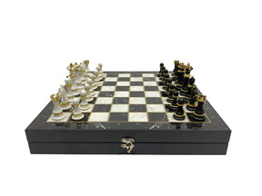 33rd Scottish Rite Chess Set - Wings Down Black Marble Pattern - Bricks Masons