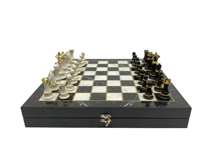 OES Chess Set - Black Marble Pattern - Bricks Masons