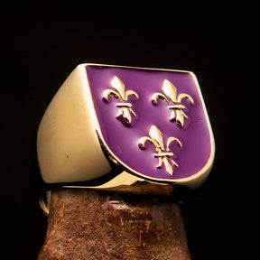 Knights Templar Commandery Ring - Purple Fleur De Lis Solid Brass