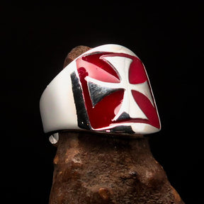 Knights Templar Commandery Ring - Red Sterling Silver Cross