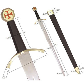 Knights Templar Commandery Sword - with Black Gold Hilt and Black Scabbard & Red Cross