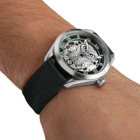 Master Mason Blue Lodge Wristwatch - Green Bezel Square & Compass G with Owl