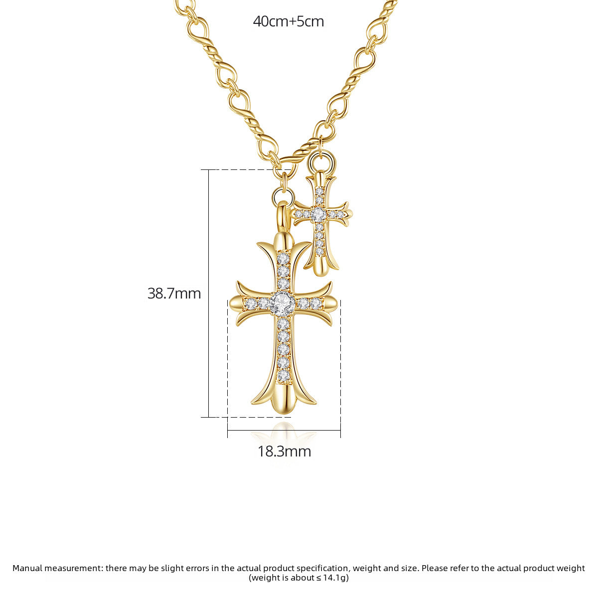 Knights Templar Commandery Necklace - Gold Plated Double Cross Zircon Pendant - Bricks Masons