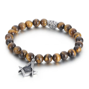 Master Mason Blue Lodge Bracelet - Silver and Brown Onyx Gemstone - Bricks Masons