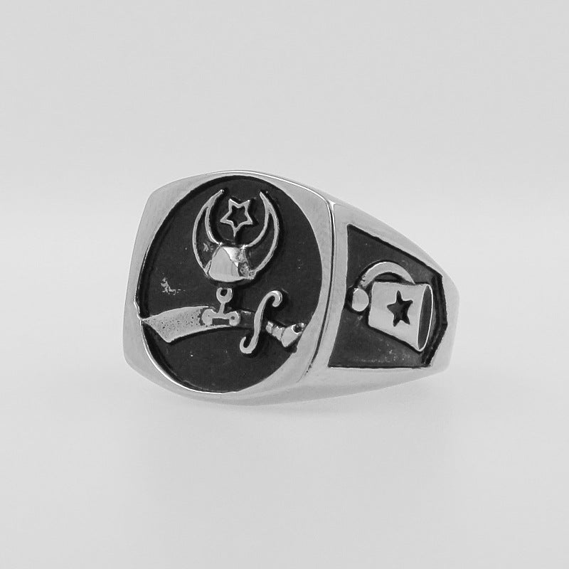 Shriners Ring - Black & Silver Titanium Steel - Bricks Masons