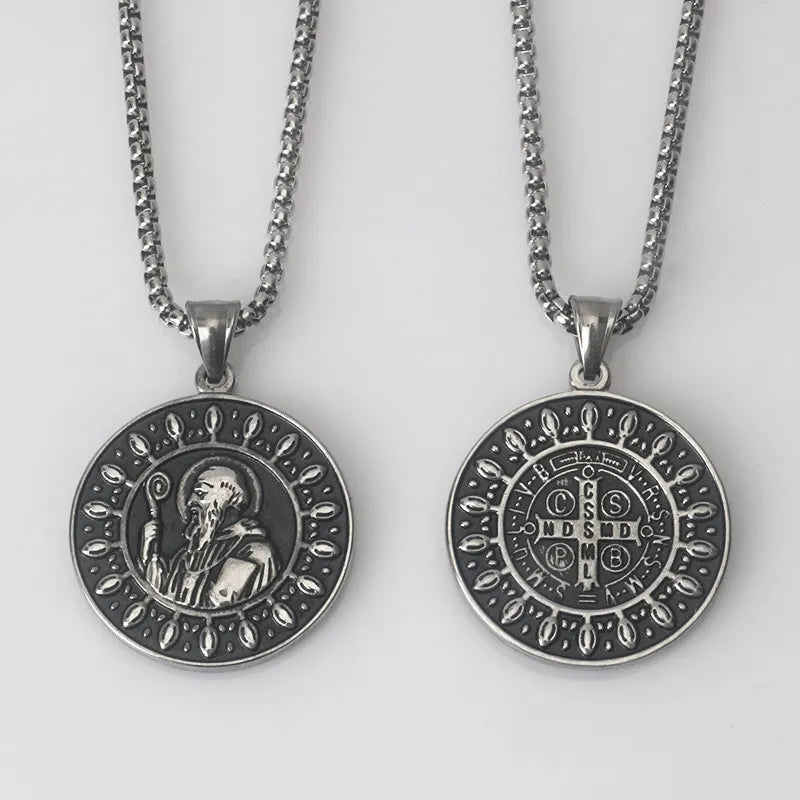 Knights Templar Commandery Necklace  - Stainless Steel Saint St. Benedict - Bricks Masons