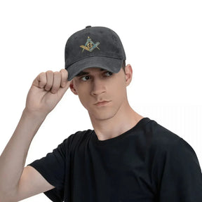 Master Mason Blue Lodge Baseball Cap - Blue & Gold Square Compass