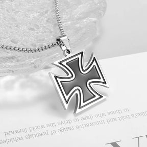 Knights Templar Commandery Necklace - Black & Silver Stainless Steel Cross