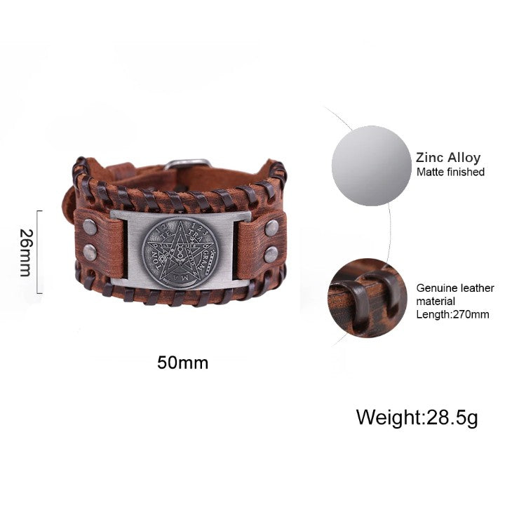 Ancient Israel Bracelet - Brown Leather Adjustable Bangle - Bricks Masons