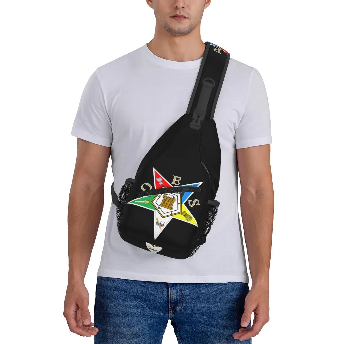 OES Crossbody Bag - Black & White Adjustable Strap Nylon Travel Bag - Bricks Masons