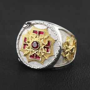Sovereign Grand Inspector General Scottish Rite Ring - Sterling Silver Gold & Red