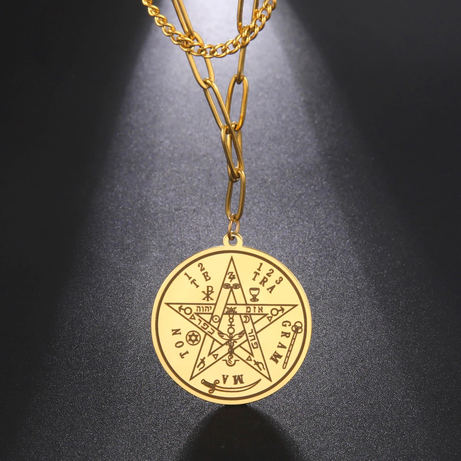 Ancient Israel Necklace - Hebrew Tetragrammaton Pentagram of Solomon - Bricks Masons