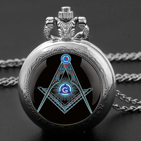 Master Mason Blue Lodge Pocket Watch - Pendant Chain Masonic Timepiece - Bricks Masons