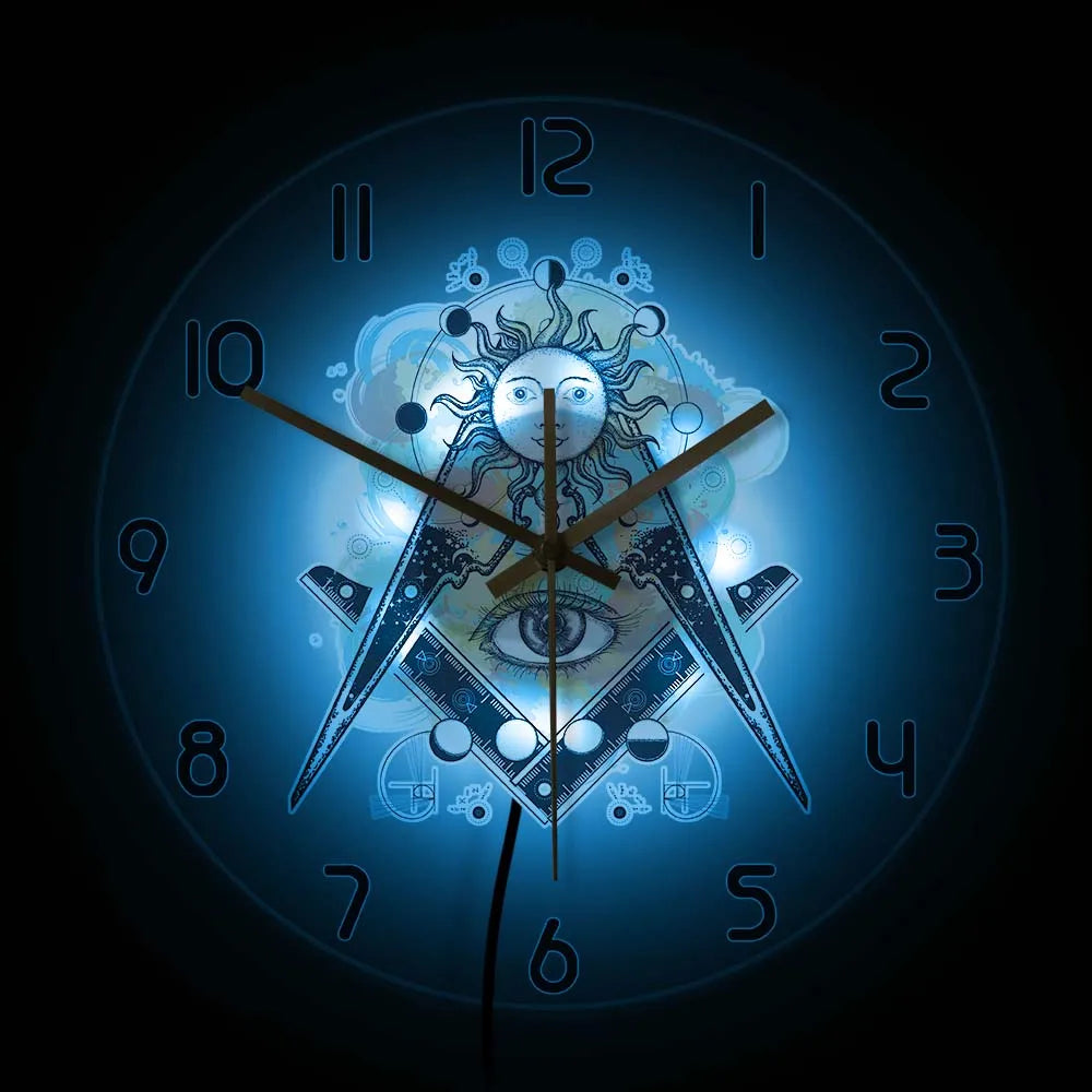 Master Mason Blue Lodge Clock - LED Printed All Seeing Eye