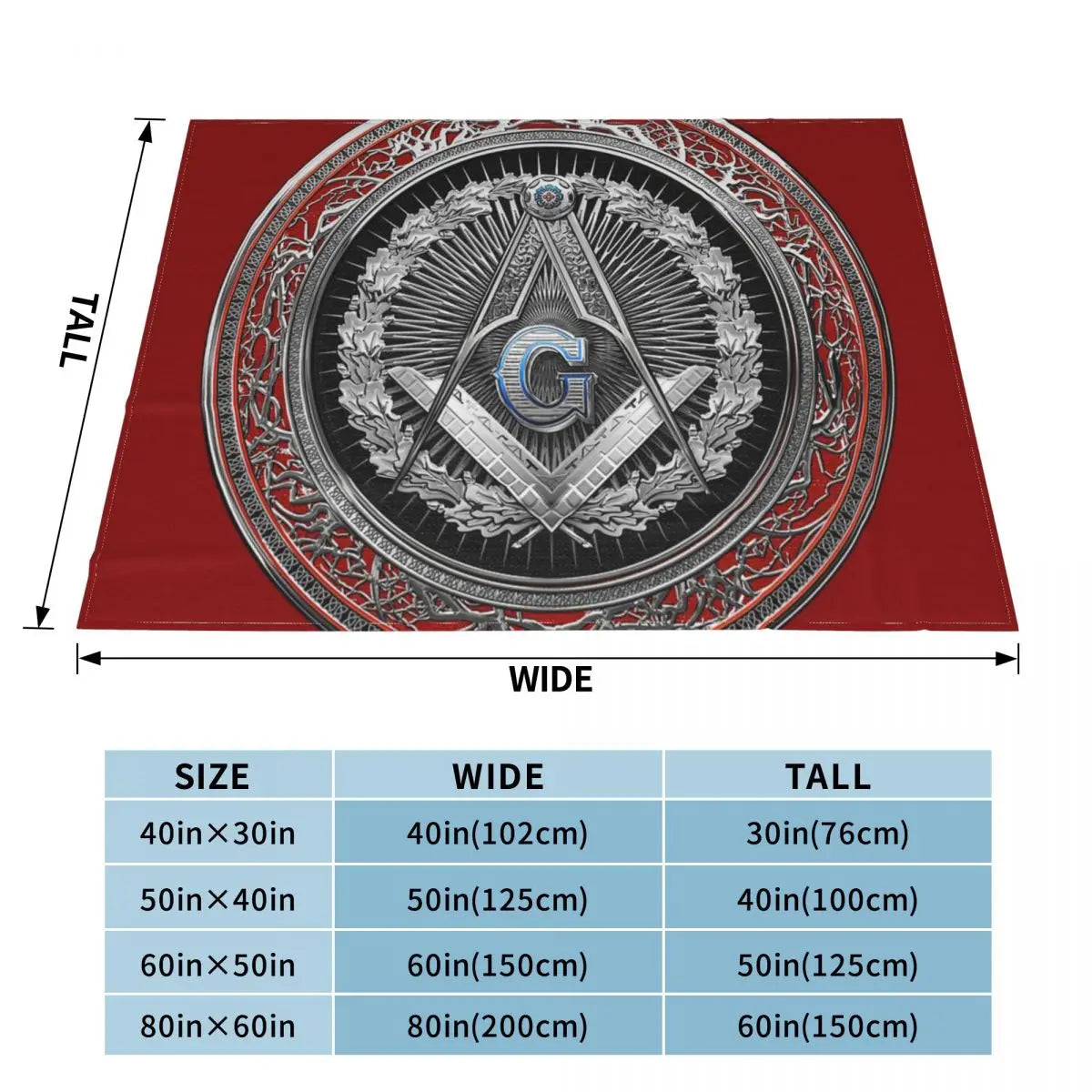 Master Mason Blue Lodge Blanket - Silver Square Compass Square Polyester & Cotton