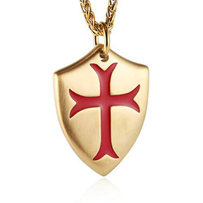 Knights Templar Commandery Necklace - Stainless Steel Shield Shape 24" Chain - Bricks Masons