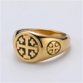 Knights Templar Commandery Ring - Gold Color Jerusalem Cross Stainless Steel - Bricks Masons