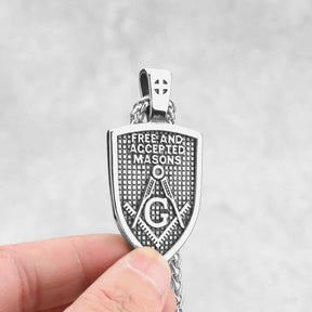 Master Mason Blue Lodge Necklace - Shield Cross Pendant Stainless Steel