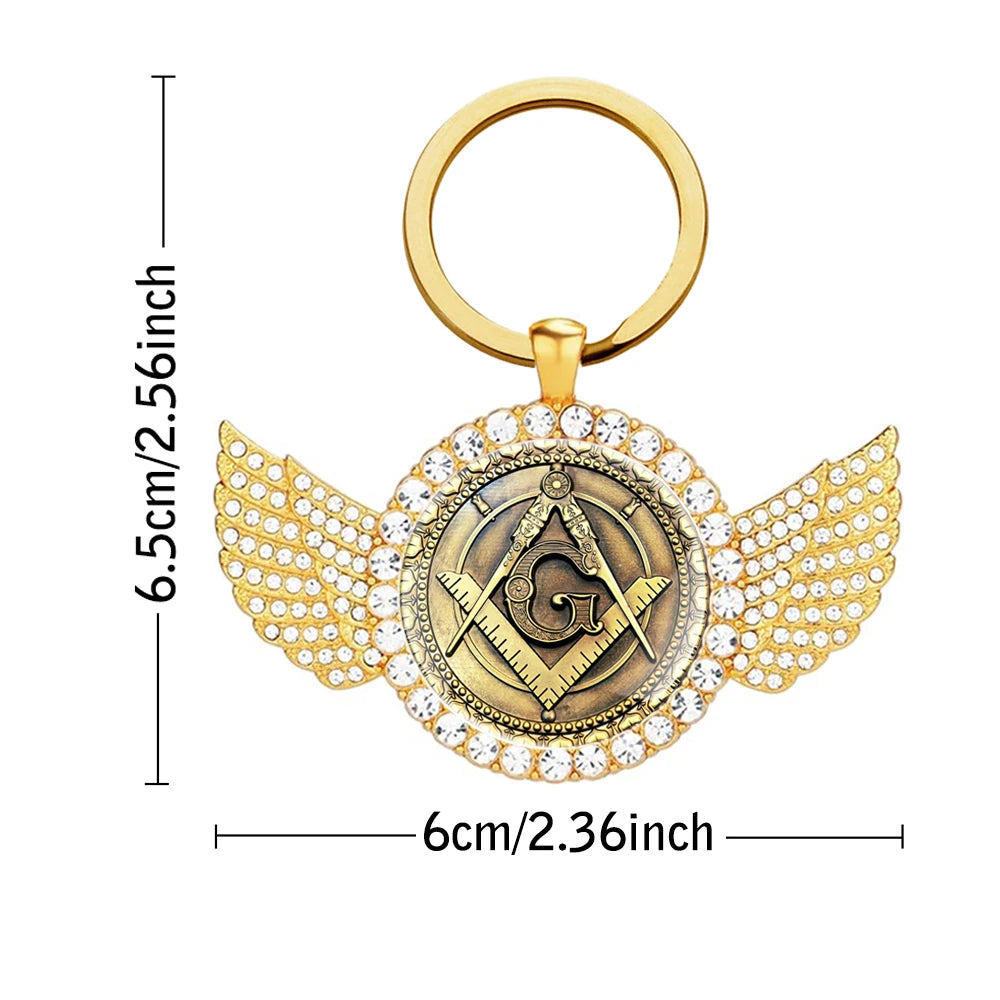 Master Mason Blue Lodge Keychain - Zinc Alloy With Glass Cabochon