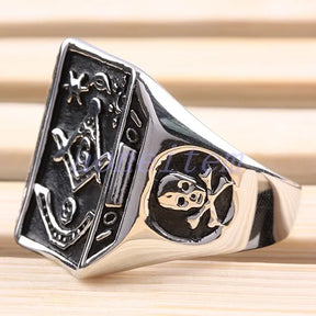 Master Mason Blue Lodge Ring - Stainless Steel & Black