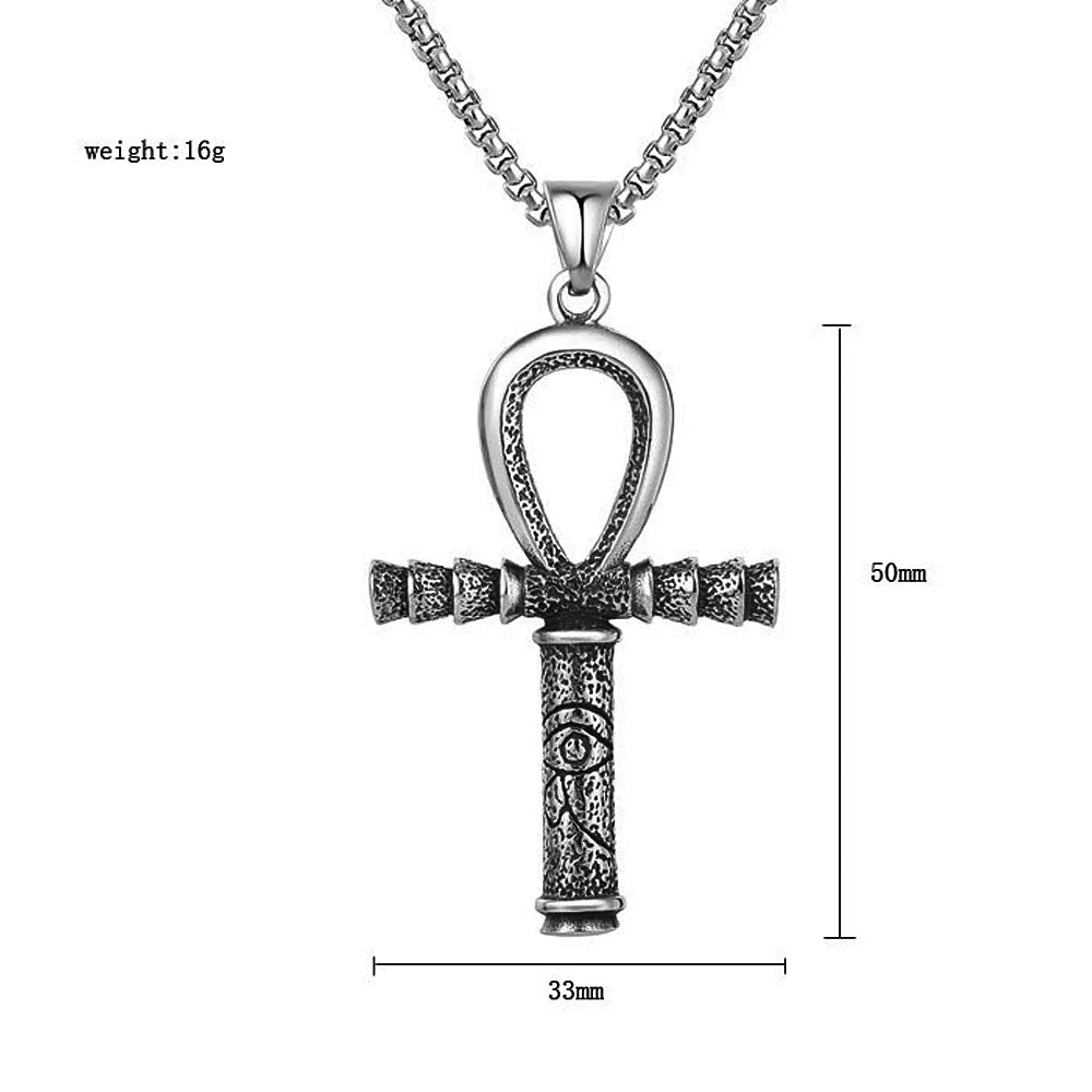 Ancient Egypt Necklace - Ankh Cross Stainless Steel Pendant - Bricks Masons