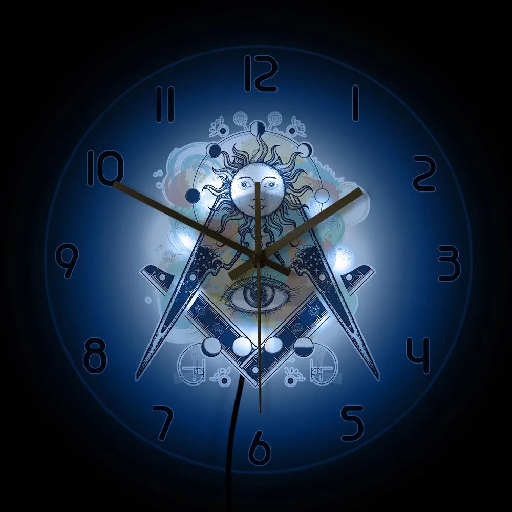Master Mason Blue Lodge Clock - LED Printed All Seeing Eye