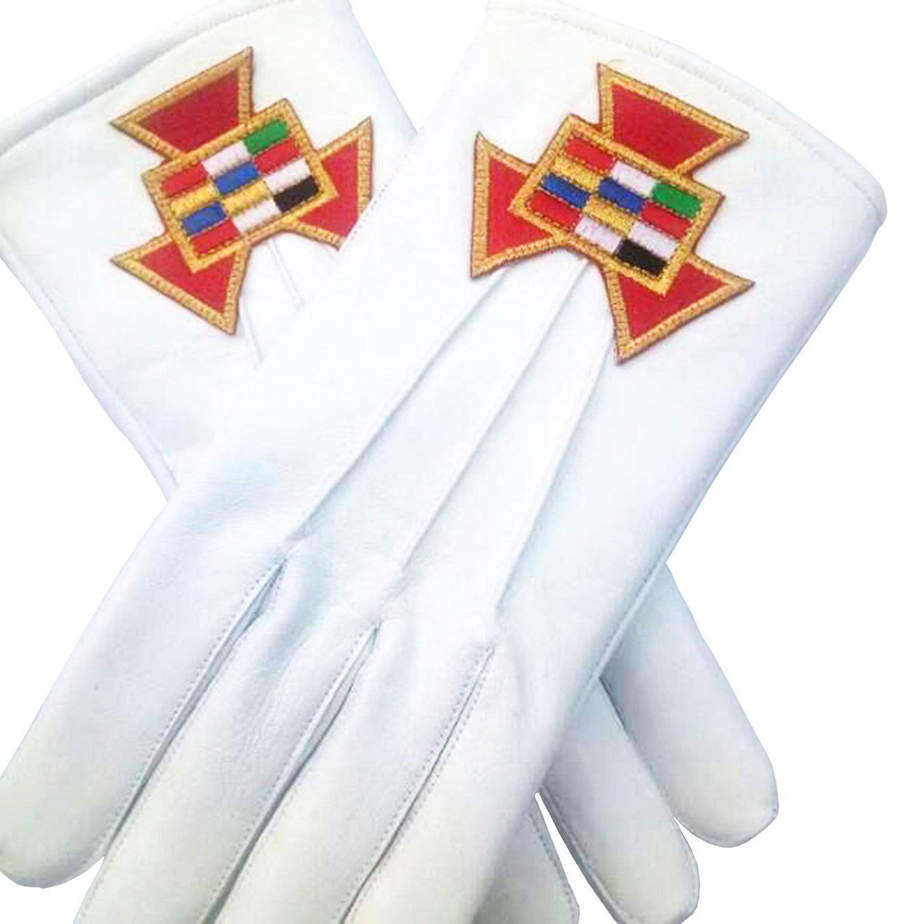 Past High Priest Royal Arch Chapter Gloves - White Leather Machine Embroidered Emblem