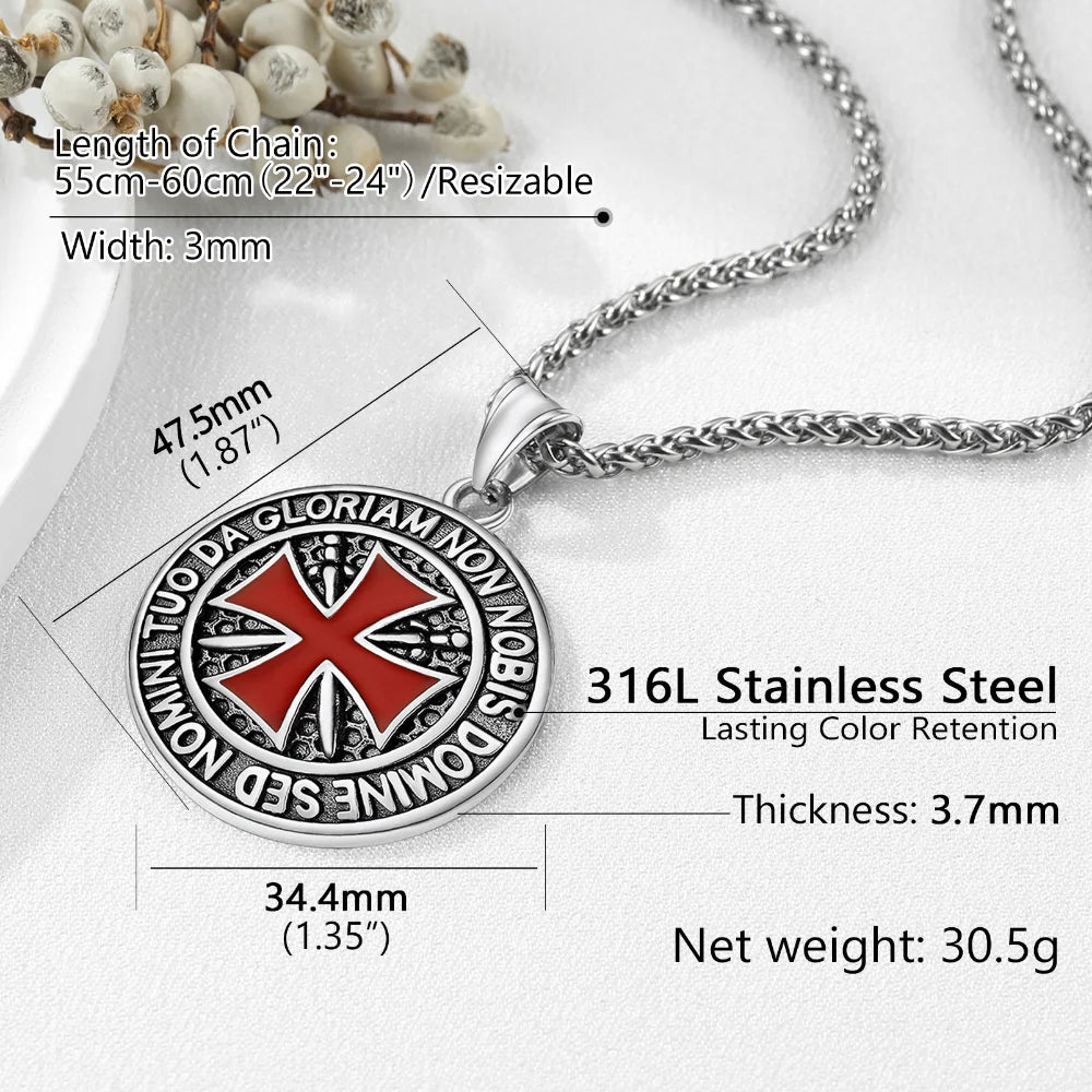 Knights Templar Commandery - Stainless Steel Templar Round Pendant - Bricks Masons