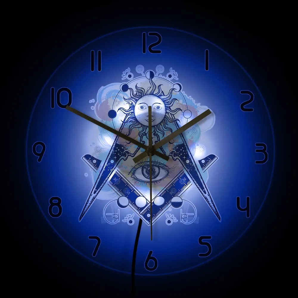 Master Mason Blue Lodge Clock - LED Printed All Seeing Eye