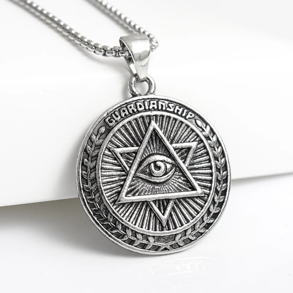 Eye Of Providence Necklace - Round Zinc Alloy Slide Pendant - Bricks Masons