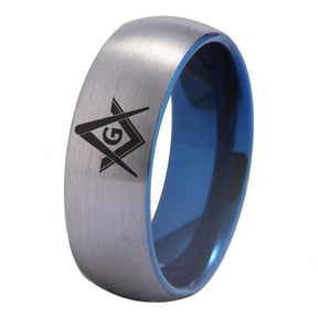 Master Mason Blue Lodge Ring - Silver With Blue Tungsten Personalizable