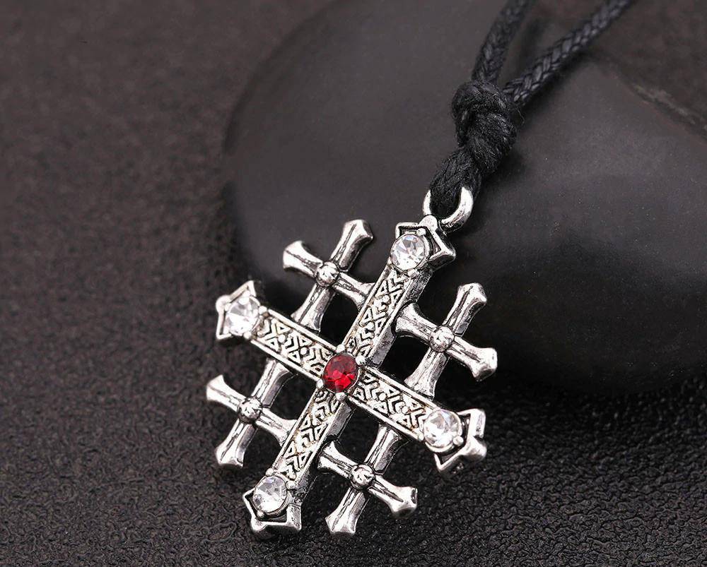 Knights Templar Commandery Necklace - Jerusalem Cross Medieval Red Crystal