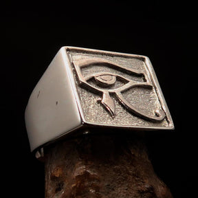 Ancient Egypt Keychain - Squared Eye of Horus Sterling Silver - Bricks Masons