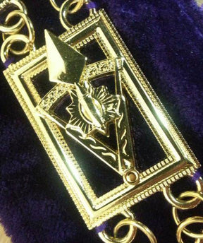 Council Chain Collar - Gold Plated on Blue Velvet - Bricks Masons