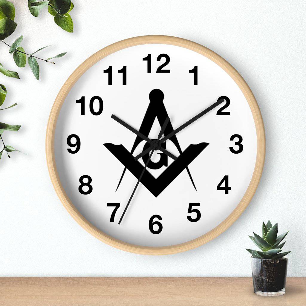 Master Mason Blue Lodge Clock - Wooden Frame Square & Compass G