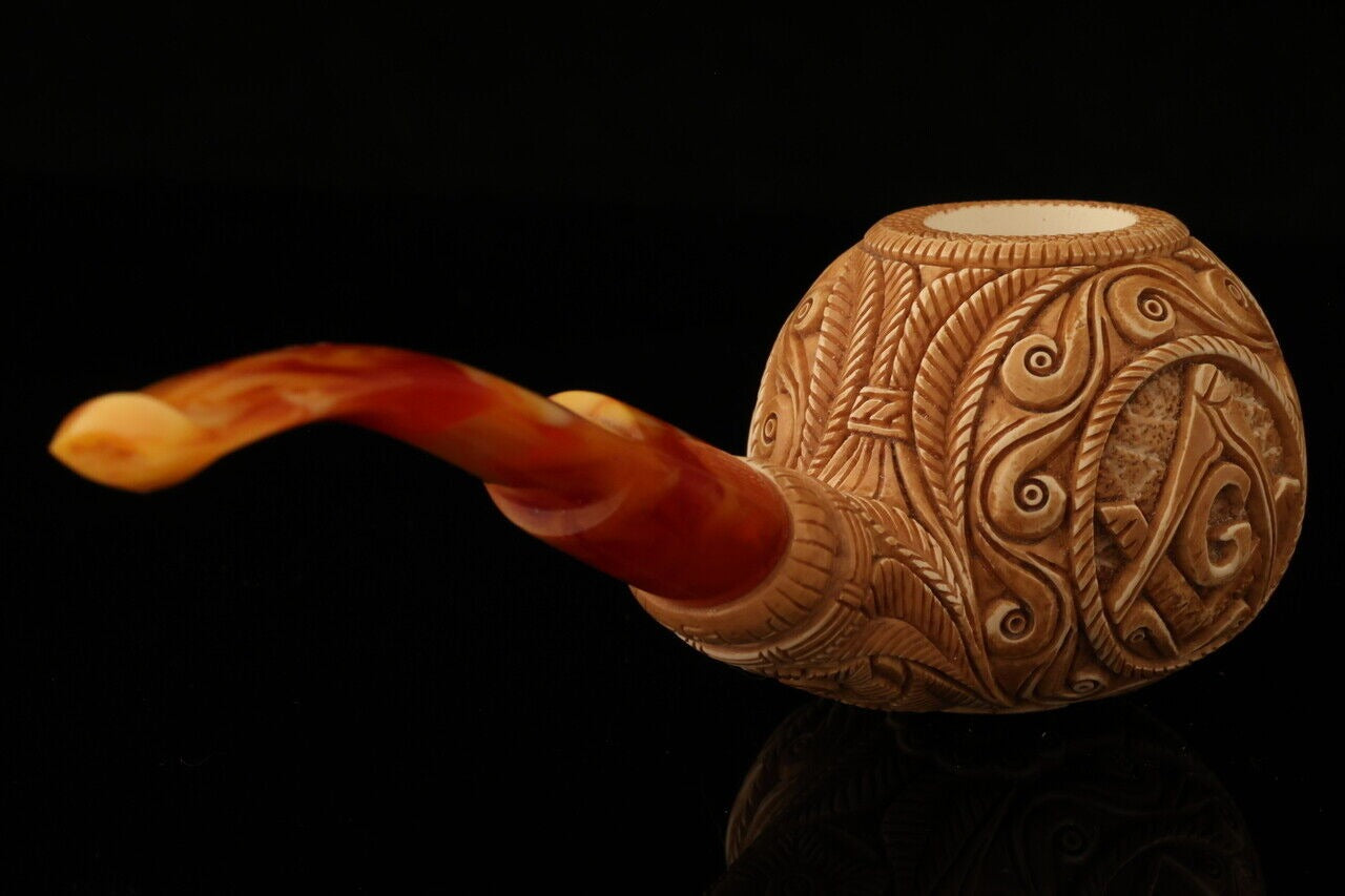 Master Mason Blue Lodge Meerschaum Pipe - Handcrafted With Square & Compass G - Bricks Masons