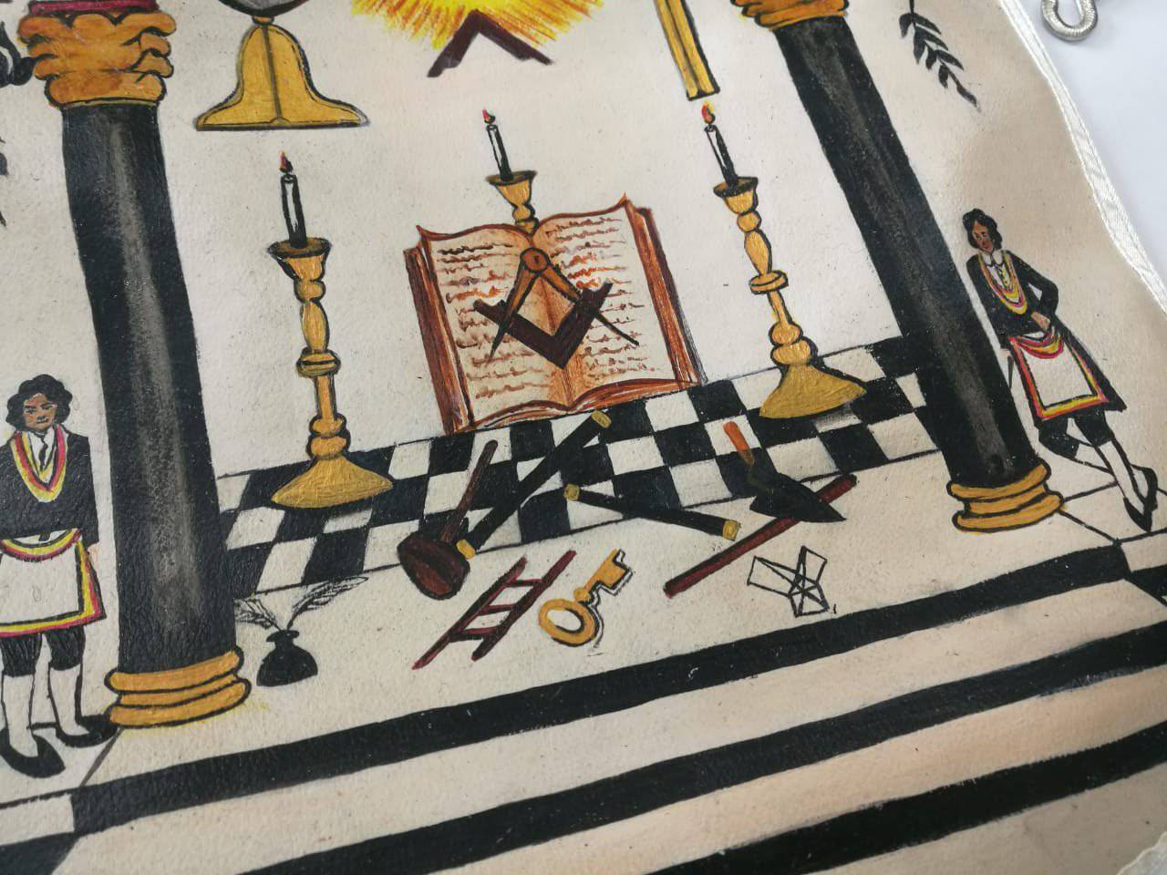 Hand-Painted Apron - 18th Century Inspired Lambskin - Bricks Masons