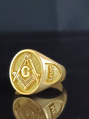 Master Mason Blue Lodge Ring - Embossed Square & Compass G - Bricks Masons