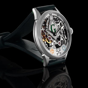 Master Mason Blue Lodge Wristwatch -  Silver Skeleton Dial Intricate Detailing