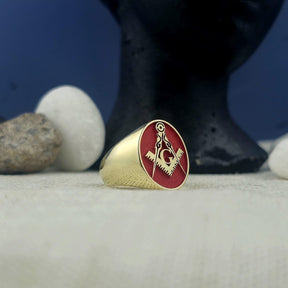 Master Mason Blue Lodge Ring - Red With Gold Square & Compass G - Bricks Masons